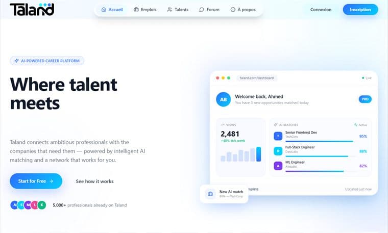 Taland — A career platform that matches candidates to roles with AI scoring, built end to end.