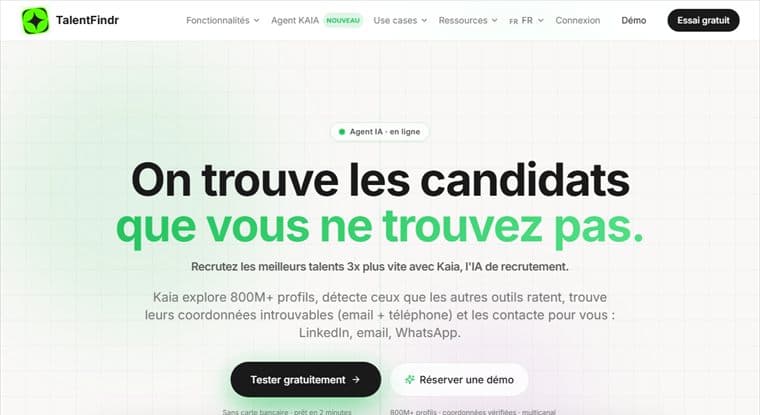 TalentFindr — Développement front-end d'un SaaS de recrutement qui source des candidats et pilote des campagnes multicanal.